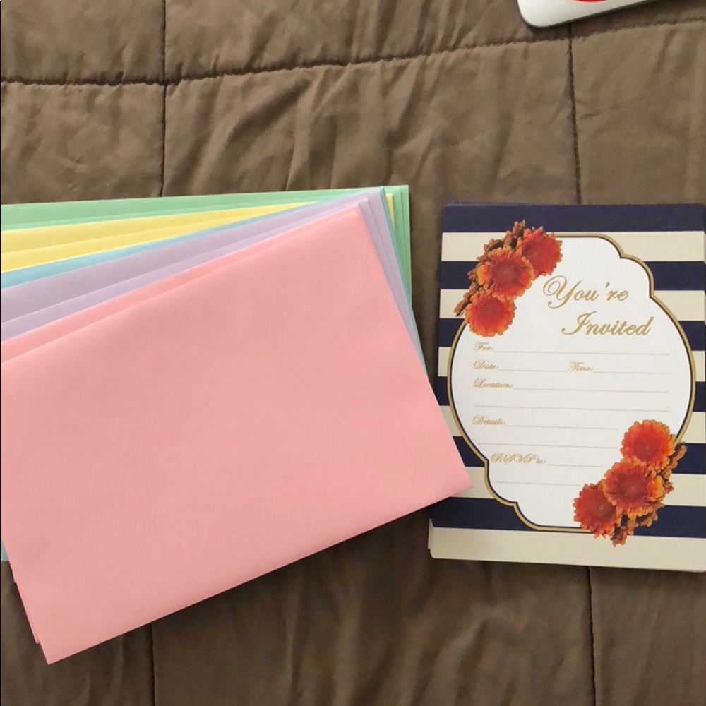 Invitations & colorful envelopes.